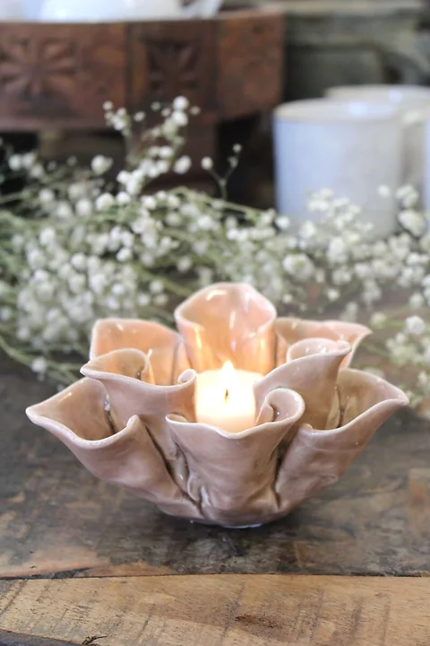 Teelichthalter Blume Fenja Beige