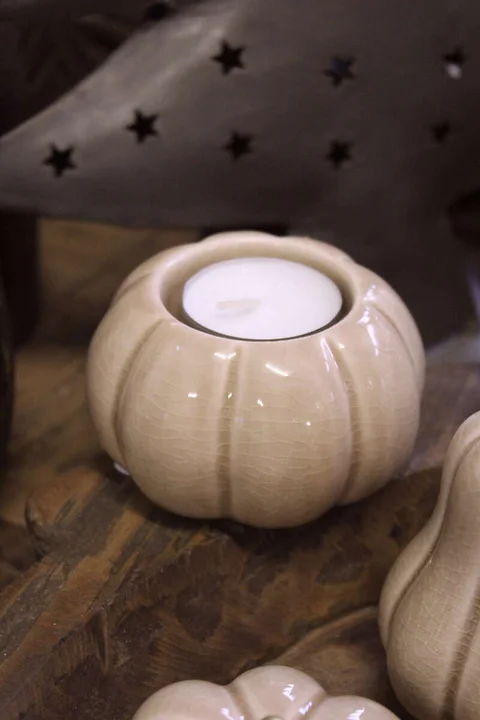 Teelichthalter Kürbis Fenja Beige