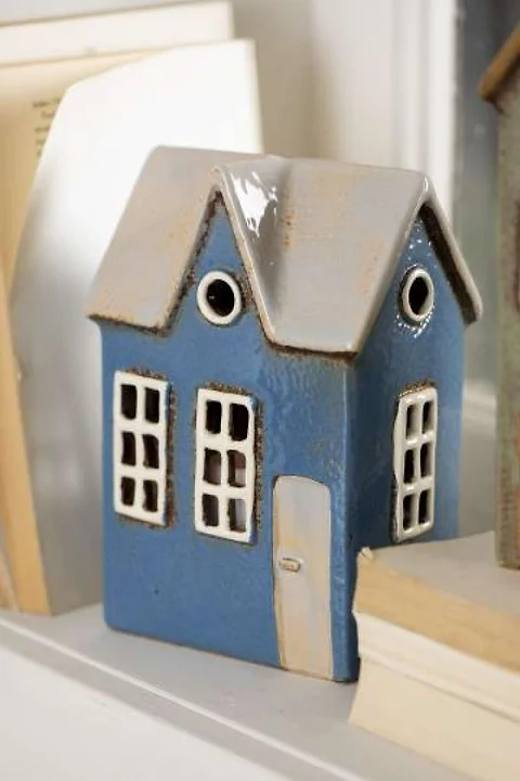 Keramikhaus für Teelicht Nyhavn Blau H17cm